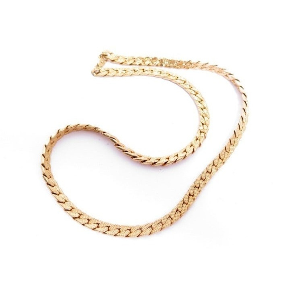 Classic Gold Plated Chunky Flat Link Chain Necklace 16-3/4"